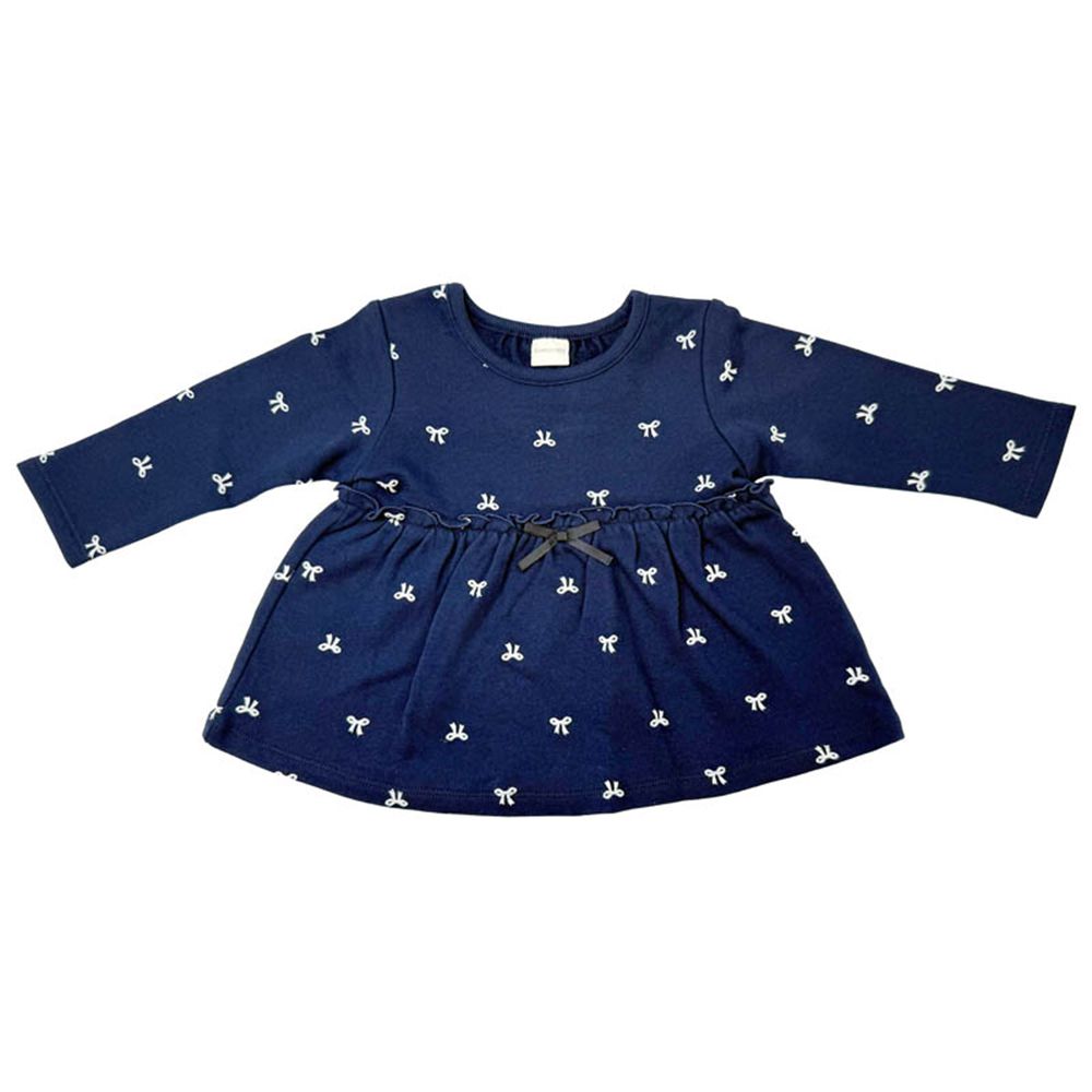 長袖休閒上衣-拼接滿版印花-深藍色