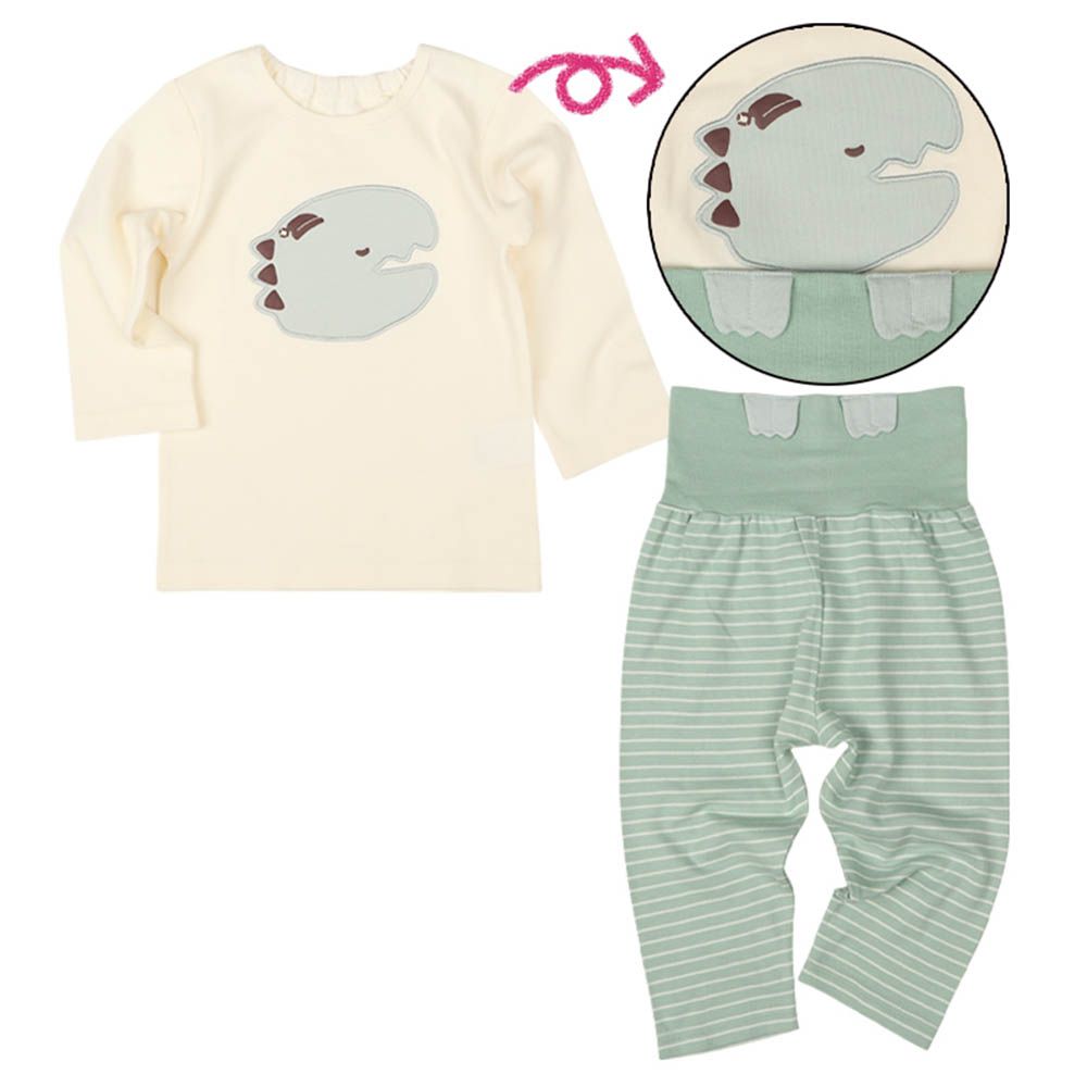 幼兒長袖家居服-套頭式 恐龍-淺綠色