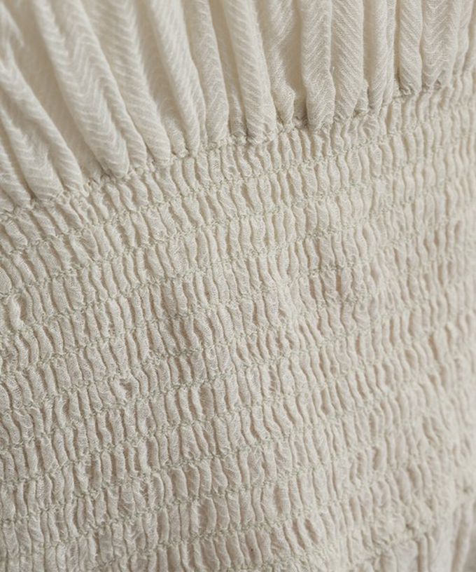 日本 Lupilien - 印度棉 人字紋清爽飄逸瘦腰短袖上衣-軍綠