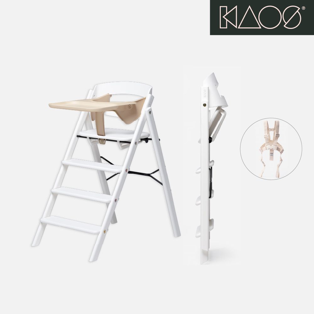 Klapp折疊成長餐椅經典組(經典櫸木)-主體＋護圍＋餐盤+安全帶 (挪威白)
