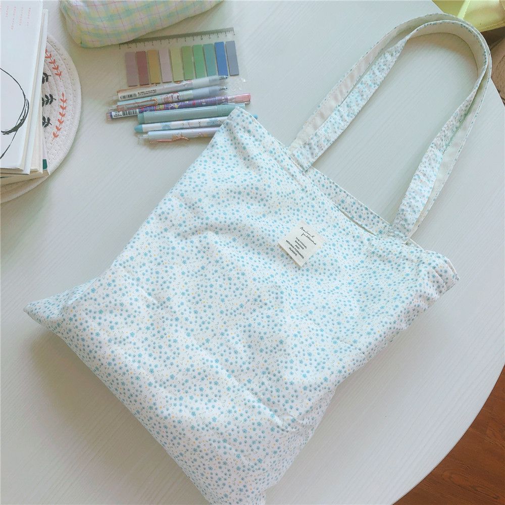 碎花單肩手提帆布袋-藍色碎花 (37*35cm)