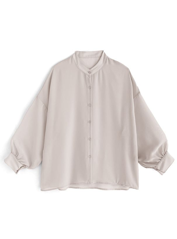 日本 GRL - 透膚感泡泡袖薄長袖襯衫-水藍 (F)