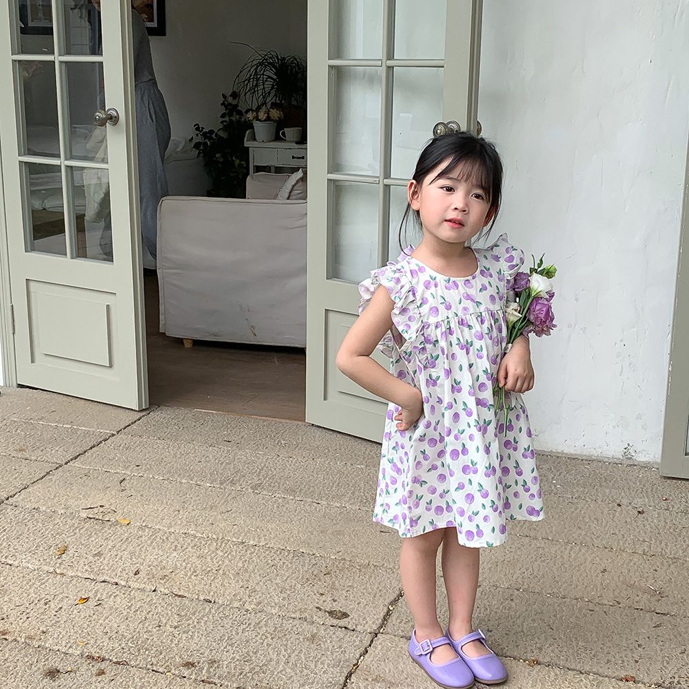 浪漫荷葉袖棉質連身洋裝-繽紛愛心-白色