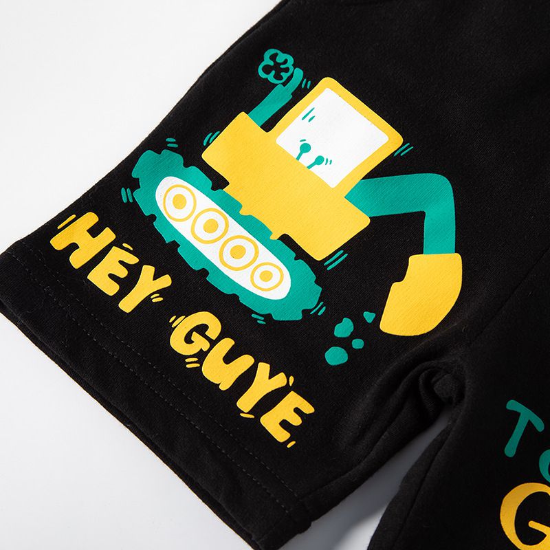 BE TOP - 純棉休閒短褲-挖掘機-霧藍色