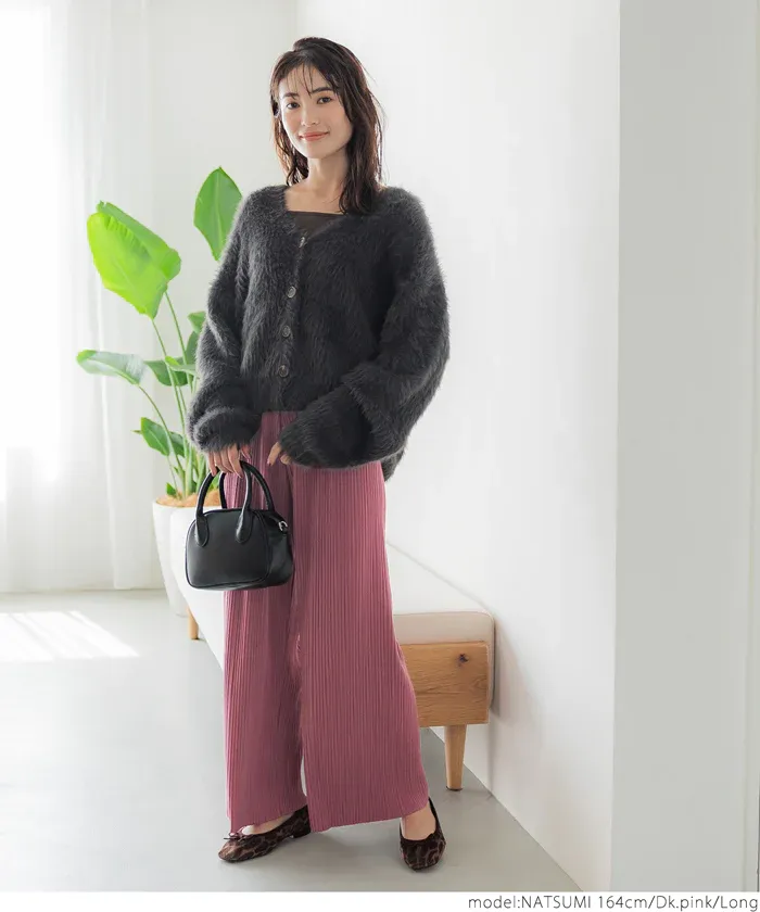 日本 COCA - [可剪裁] 垂墜感修身細摺長褲-灰杏