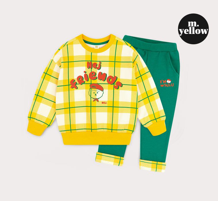 韓國 HEJMINI - 小畫家狗狗絡紋暖絨套裝-橘