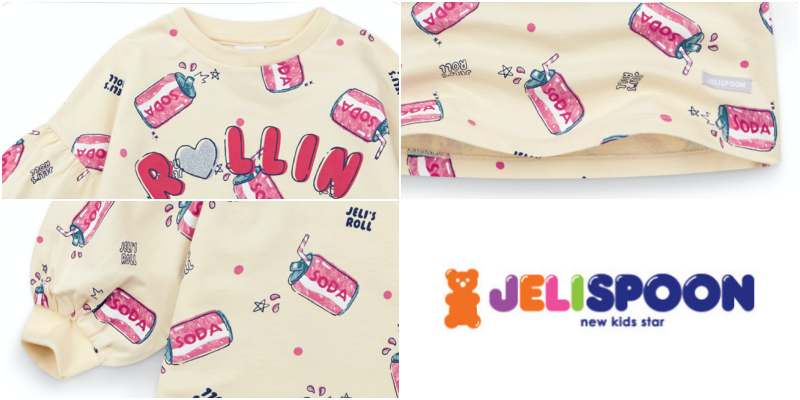 韓國 Jelispoon - 粉紅汽水泡泡袖洋裝-奶油白