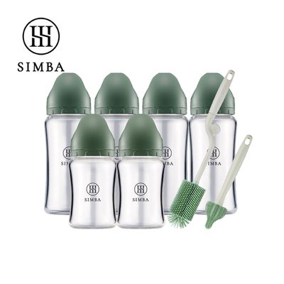 Simba 小獅王辛巴 - 省力洗瓶！蘊蜜質金玻璃寬口奶瓶極淨組-新生適用-治綠