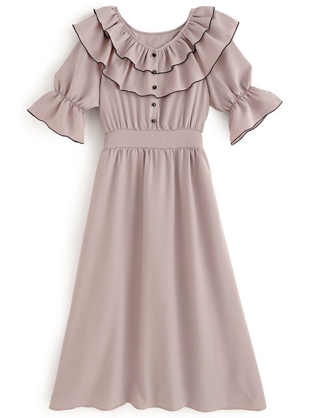 日本 GRL - 浪漫滿屋層次糖果袖收腰洋裝-經典黑