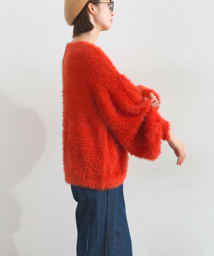 日本 Lupilien - 柔和蓬鬆毛海繭型針織開襟衫/外套-橘紅