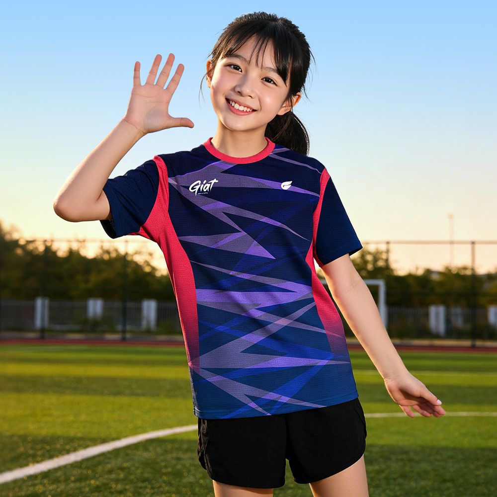 獨家設計款透氣排汗衣-兒童/短袖-閃痕/粉紫