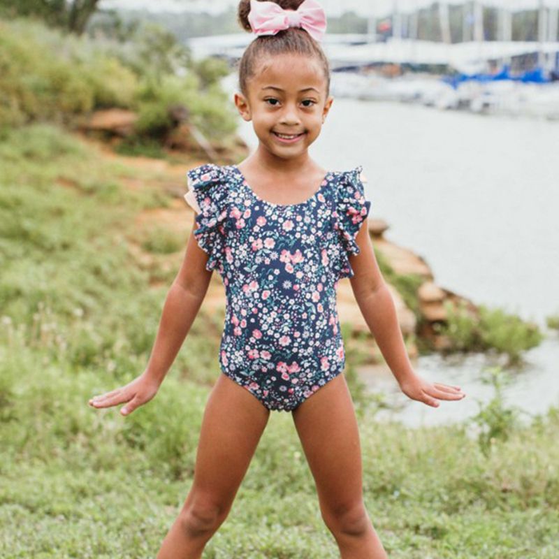 美國 RuffleButts - 小女童UPF 50+防曬無袖連身泳裝-青春甜心