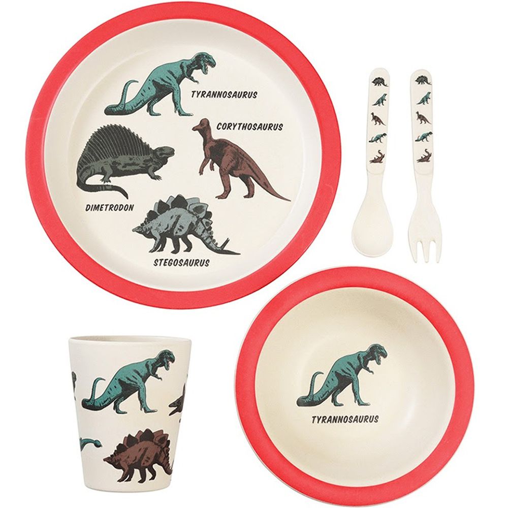 英國 Rex London - 環保竹纖維幼兒/兒童餐具5入組-恐龍樂園