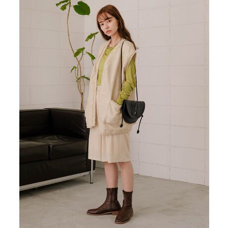 日本 Bab - 編織造型皮革半月小包-草綠