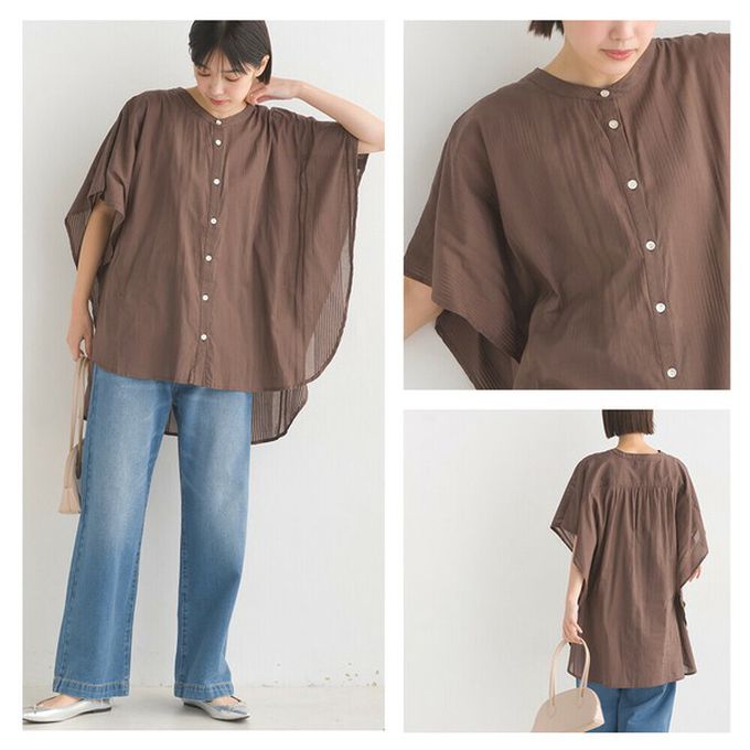 日本 OMNES - 100%印度棉 大寬袖清爽襯衫-莓果紫