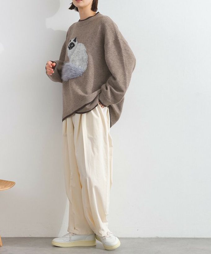 日本 Lupilien - 毛絨尾巴貓咪設計感針織長袖上衣-深灰