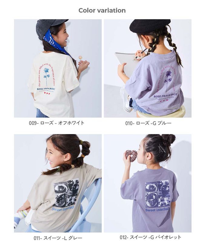 日本 devirock - 100%棉 定番可愛女孩印花短袖上衣-玫瑰-淺紫