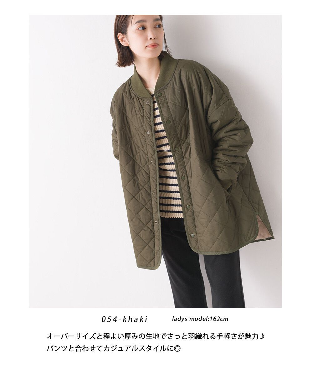 日本 OMNES - 菱紋衍縫鋪棉外套(媽媽款)-軍綠