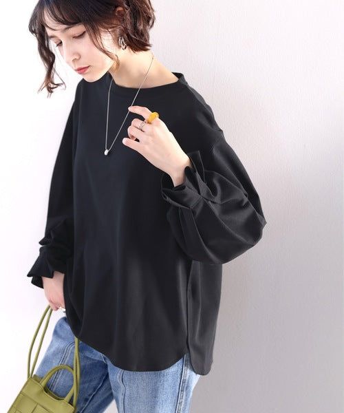 日本 Classical Elf - 100%棉 船領顯瘦糖果袖上衣-冰河灰