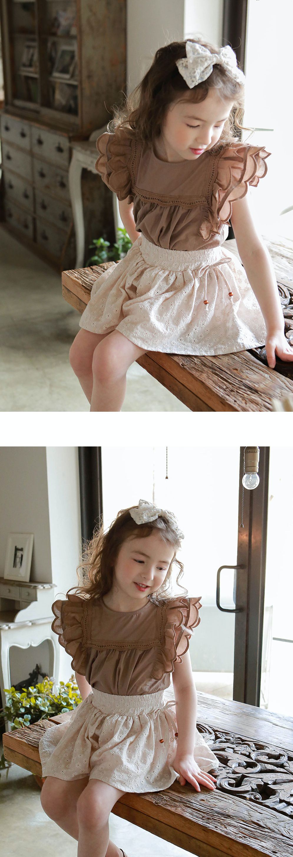 韓國 PuellaFLO - 刺繡後空花朵寬褲裙-杏