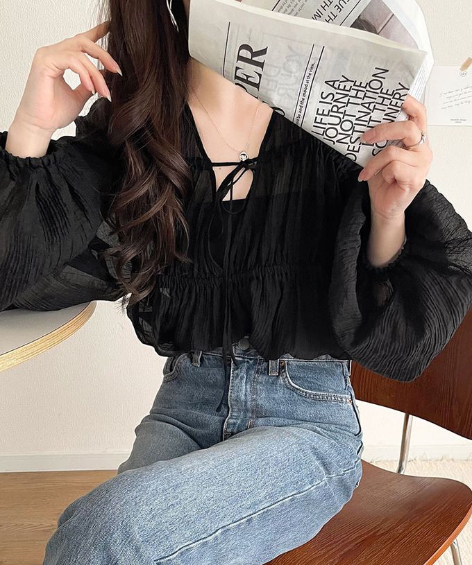 日本 Classical Elf - 浪漫優美透膚2way長袖罩衫-淺粉棕