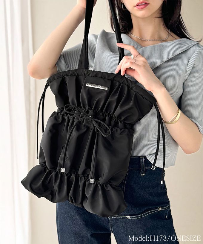 日本 Classical Elf - 休閒感皺摺蝴蝶結肩背包(可收A4)-淺灰