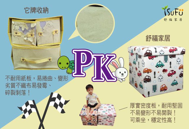 舒福家居 iSuFu - 多功能靠背式收納椅/穿鞋椅凳-二入組(小貓咪咪/邦妮兔兔)-37.5*37.5*64.5CM