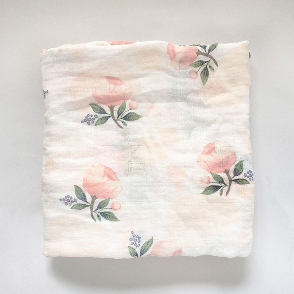 Muslin Tree - 手繪風雙層紗多功能嬰兒包巾-手繪玫瑰花 (120*120cm)
