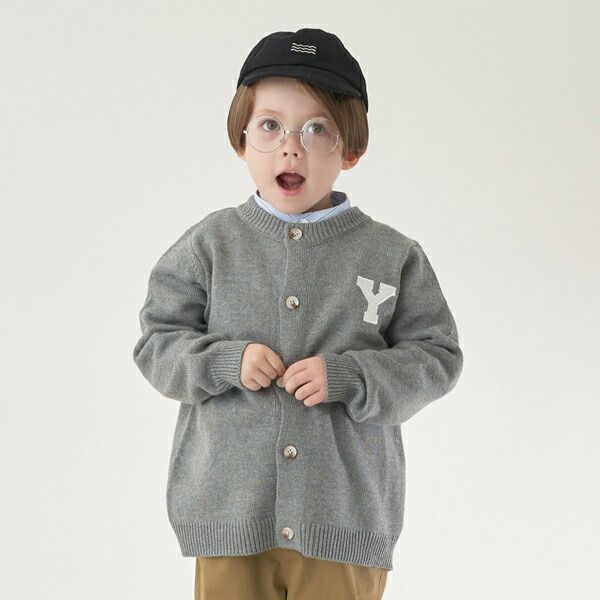 日本 b-ROOM - 字母刺繡針織開襟衫(可機洗)-灰