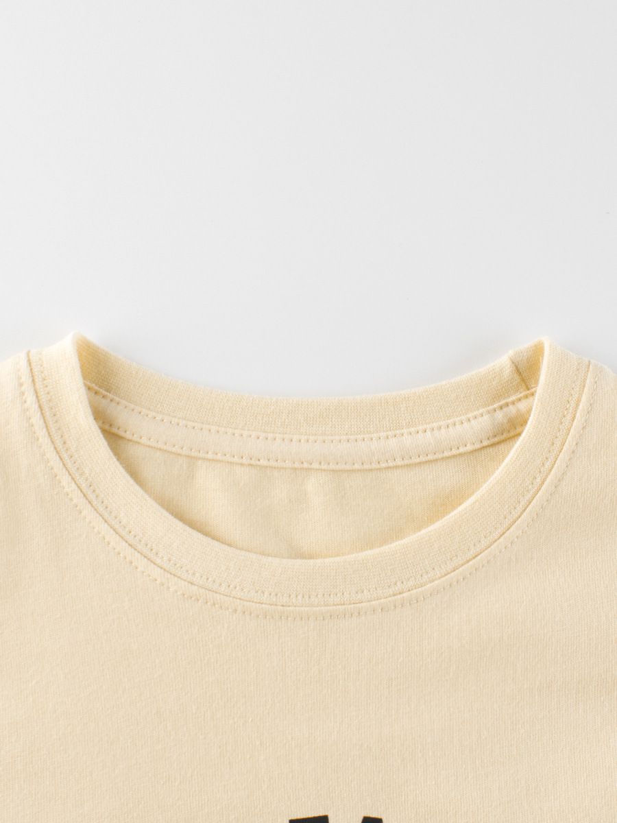 (大童)純棉圓領薄長袖上衣-快樂熊熊-杏色