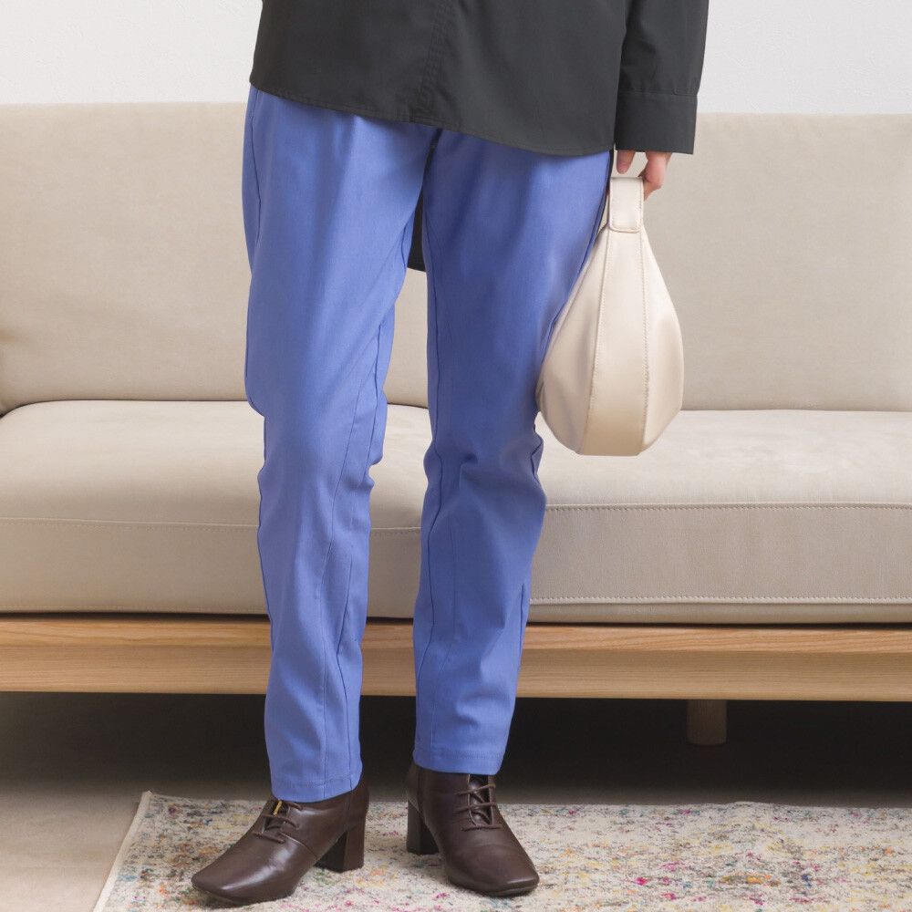 美腳彈性內刷毛錐形長褲(後腰鬆緊)-藍