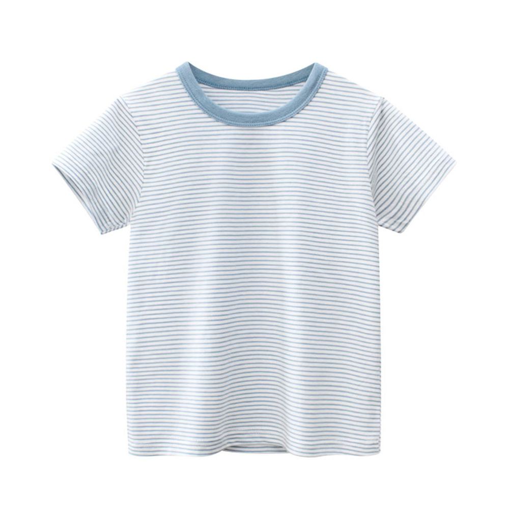 27KIDS - 純棉短袖上衣-細條紋款-藍+白