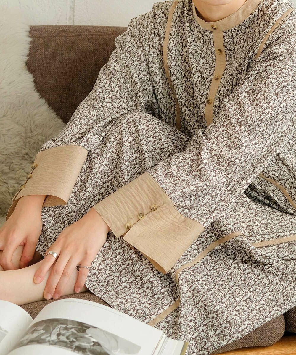 日本 Bab - 歐風碎花圓領雪紡洋裝-春日粉