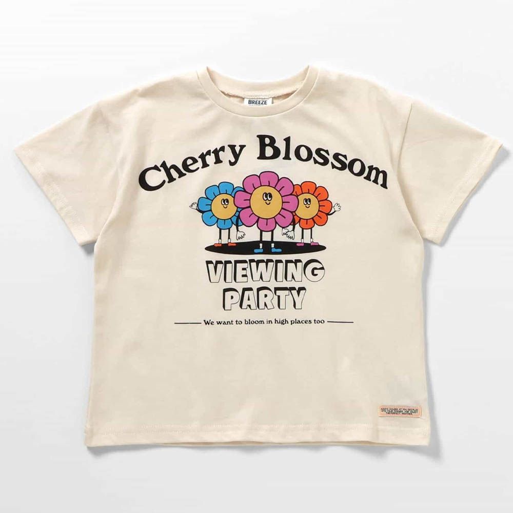 精緻女孩印花短袖上衣-花朵派對-白