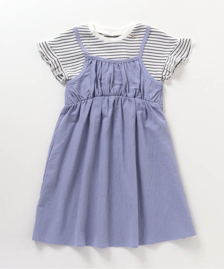 日本 apres les cours - 成熟又可愛的假二件綁帶洋裝-米黃-藍小花