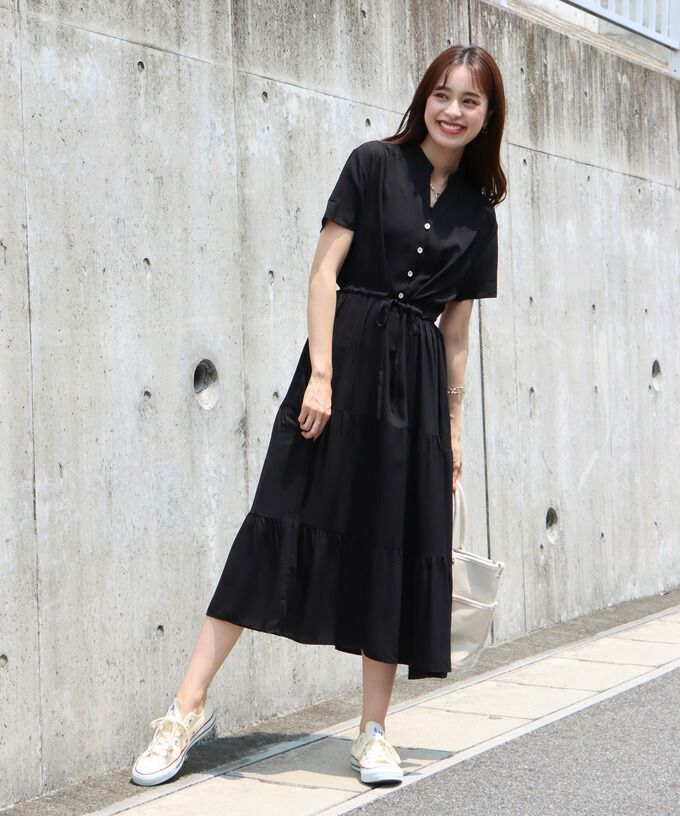 日本 BLUE EAST - 氣質小V領排釦短袖洋裝-素色-綠 (M(Free))