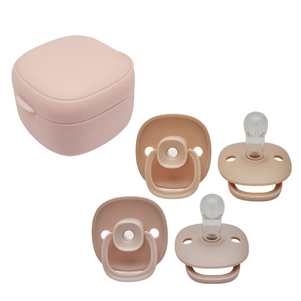 韓國 Moyuum - 辛奇奶嘴/奶嘴盒組合-(多功能矽膠收納盒 粉色+母乳實感辛奇奶嘴 (0-6M)-米色+母乳實感辛奇奶嘴 (6M+)-粉色)