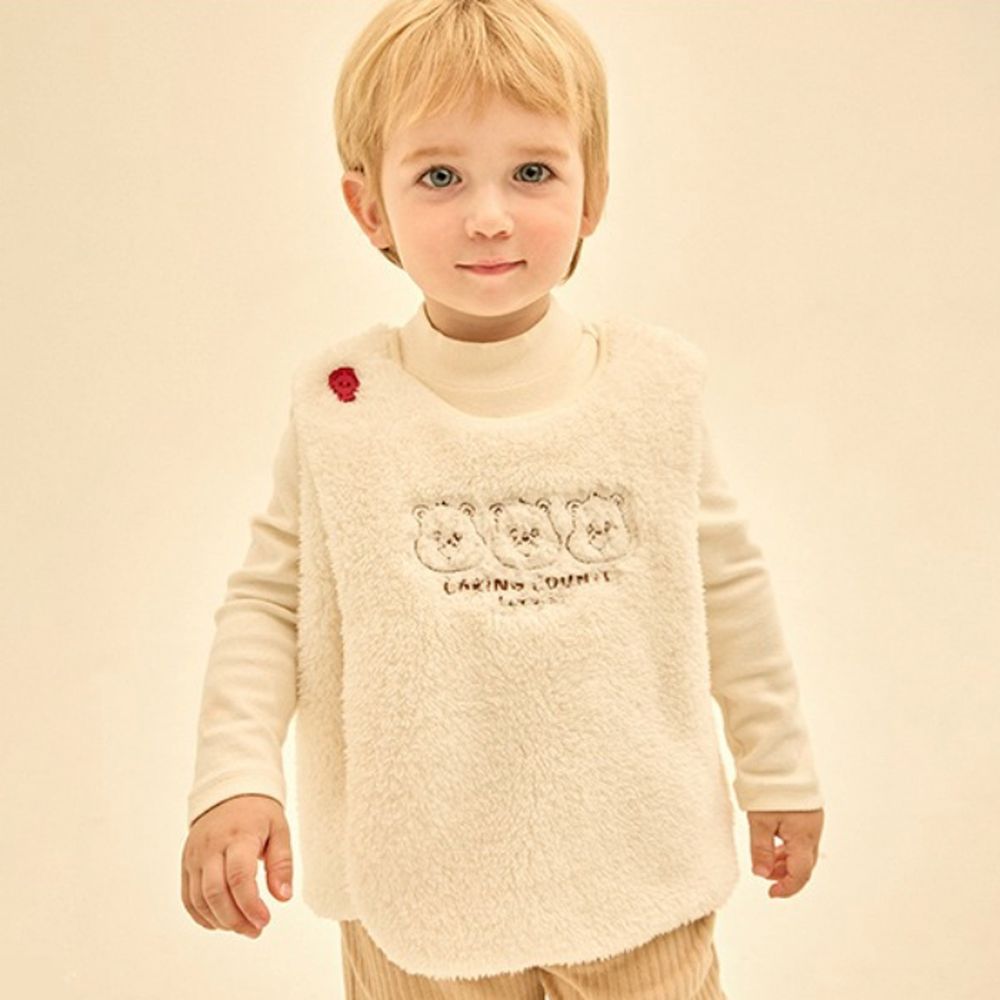 聯名款刺繡熊熊點綴柔軟毛絨背心-象牙白