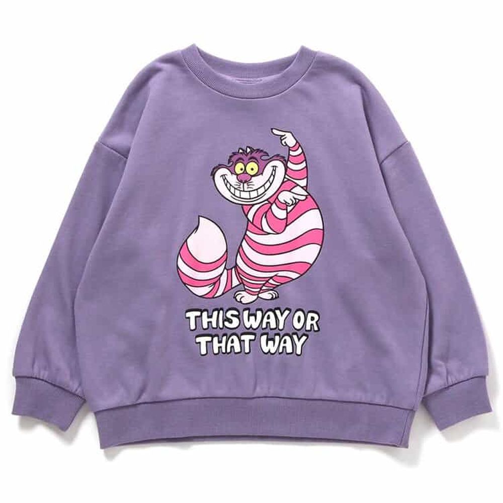 限量聯名 印花縮口長袖上衣-迪士尼卡通-柴郡貓-紫