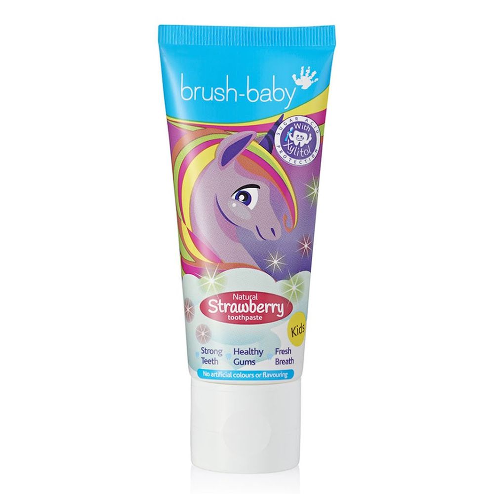 英國 brush-baby - 獨角獸木糖醇牙膏(天然草莓/50ml)-含氟量 1350ppm-獨角獸-3歲以上