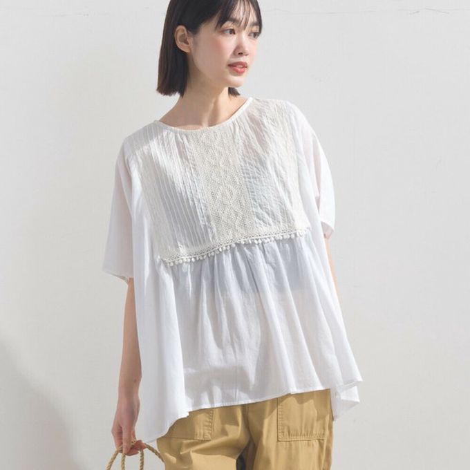 日本 OMNES - 印度棉 細節感輕透皺褶大寬袖上衣-卡其