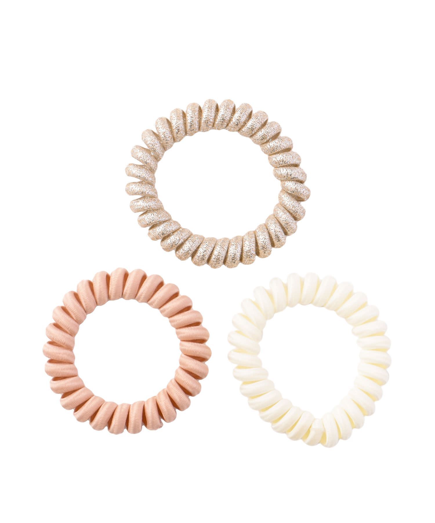 日本 Lattice - 彈力無痕電話線髮圈3件組-金粉杏