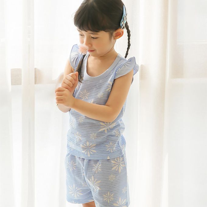 正韓 Puco - 超優質嬰幼兒/兒童無袖100% 有機棉家居服/睡衣-粉藍冰晶