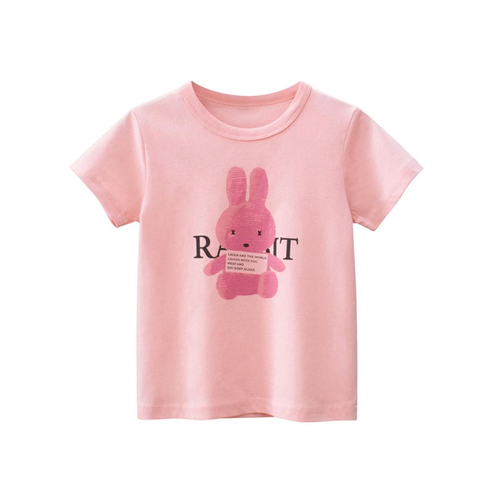 純棉短袖上衣-兔子-粉色