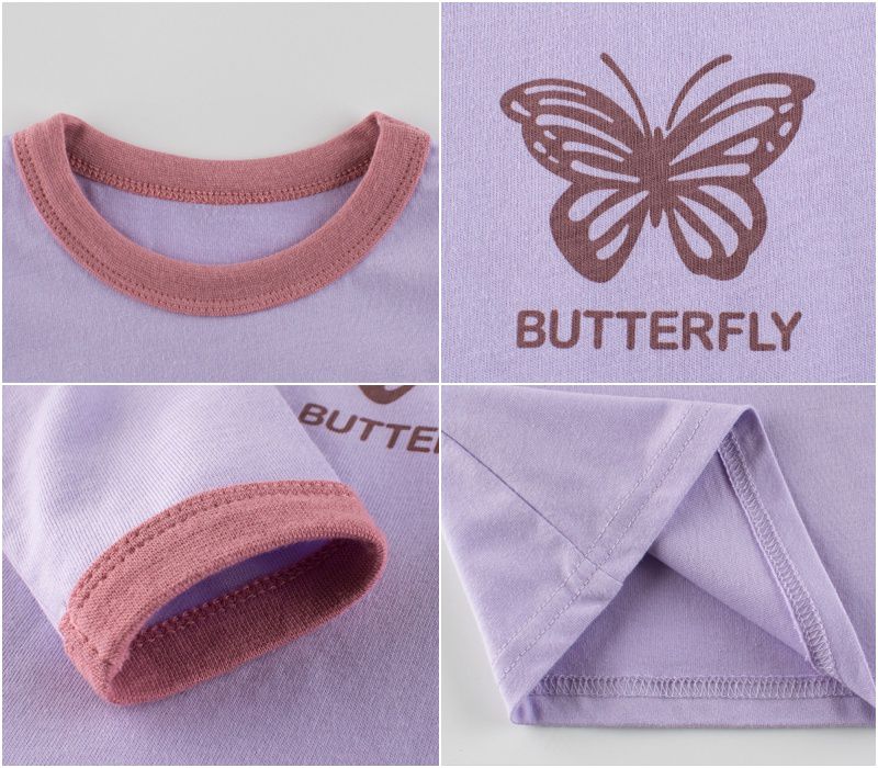 純棉長袖上衣-蝴蝶-紫色