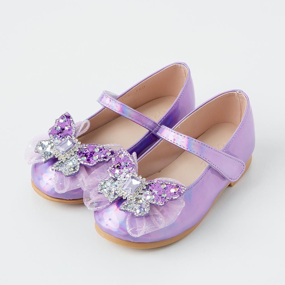 韓國 OZKIZ - 方形寶石蝴蝶裝飾皮鞋-絢彩紫