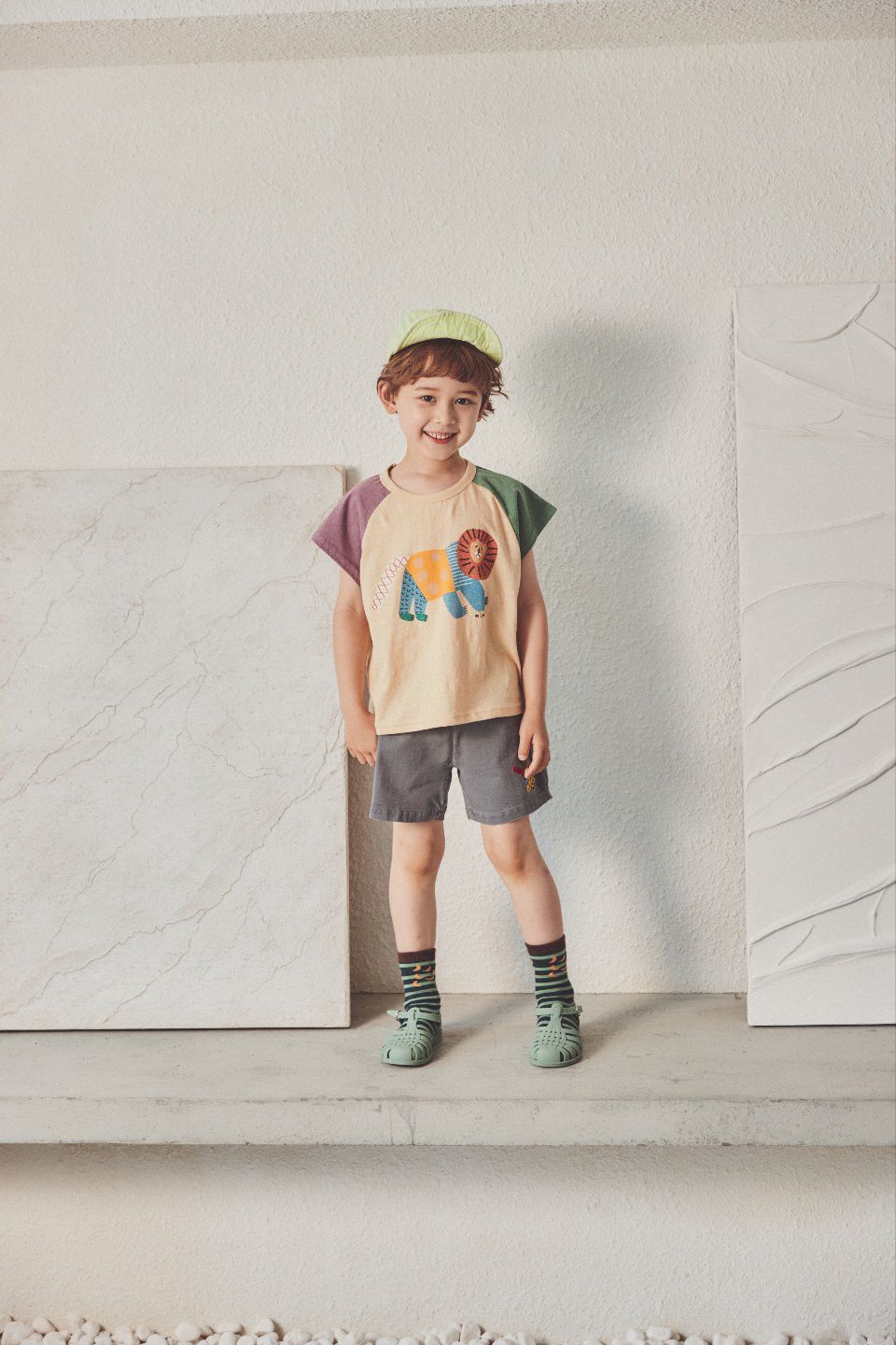 韓國 Mimico - 三色獅子圖樣上衣-紫X杏X綠