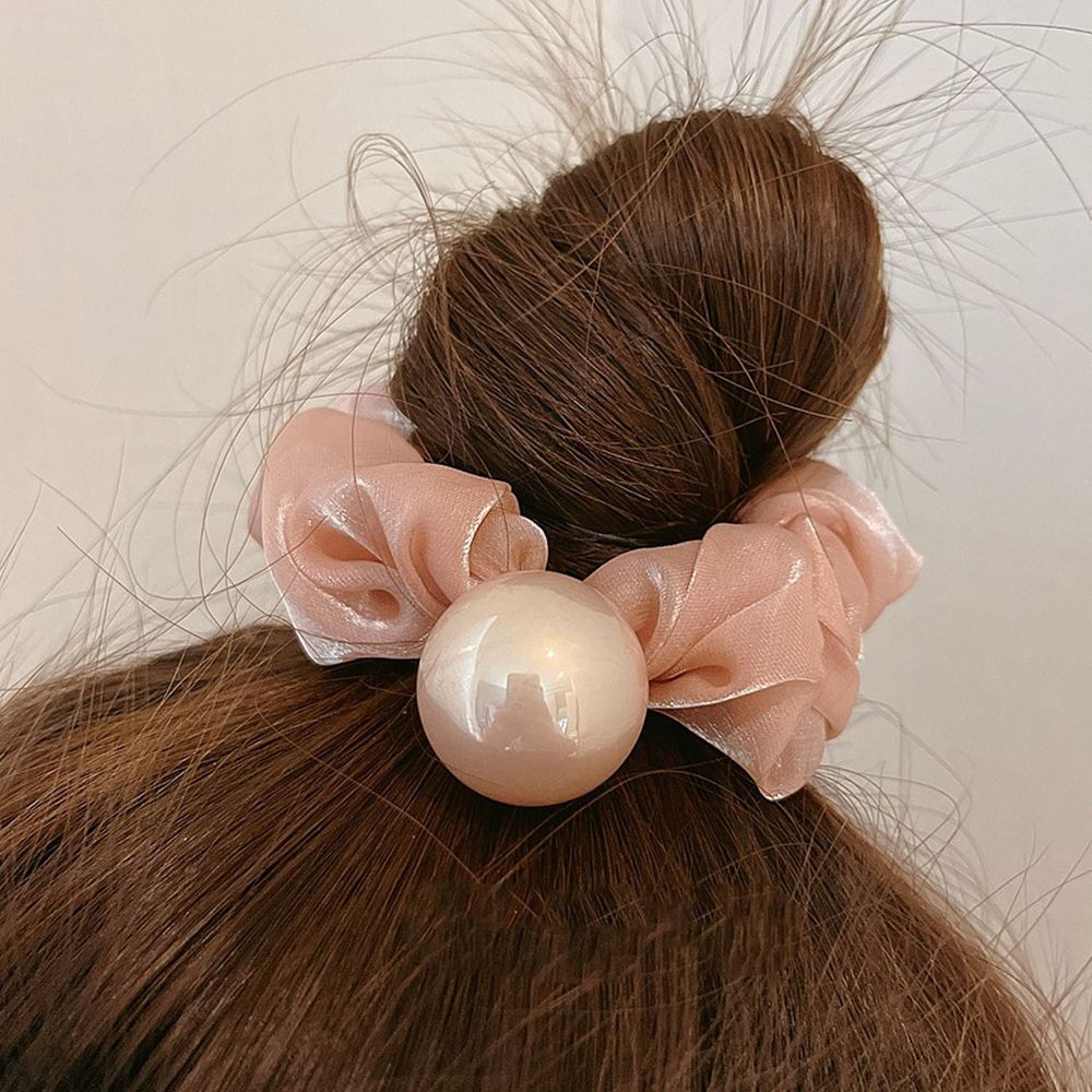 法式珠光珍珠髮圈-粉色