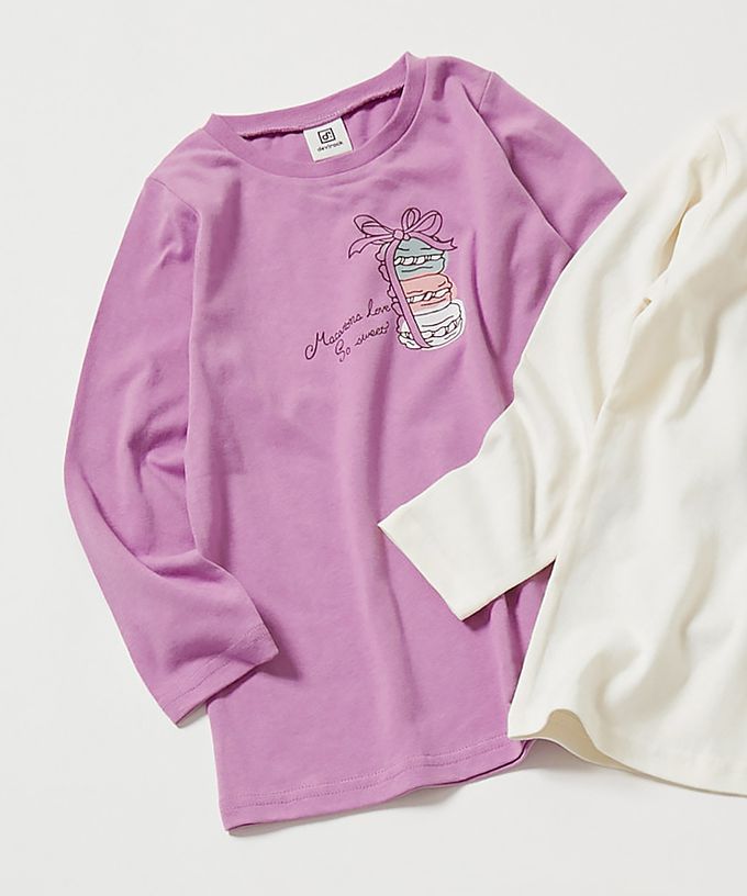 日本 devirock - 100%棉 甜美女孩長版長袖上衣-喵喵鬍鬚-紫羅蘭