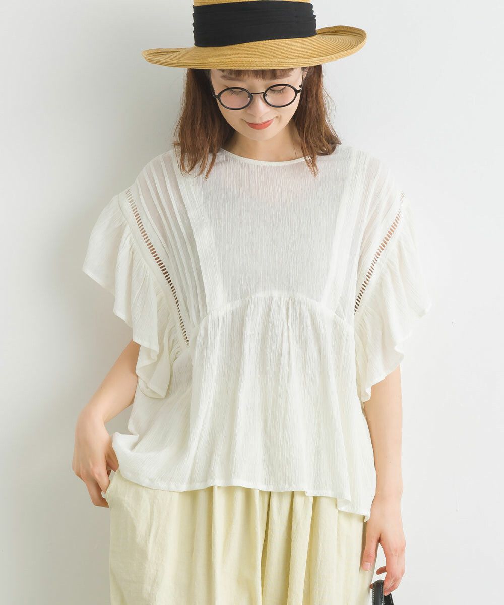 日本女裝代購 - 100%印度棉 超透氣荷葉短袖上衣-白